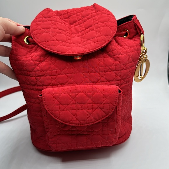 Christian Dior Red Cannage Nylon Mini Drawstring Backpack - Picture 6 of 9